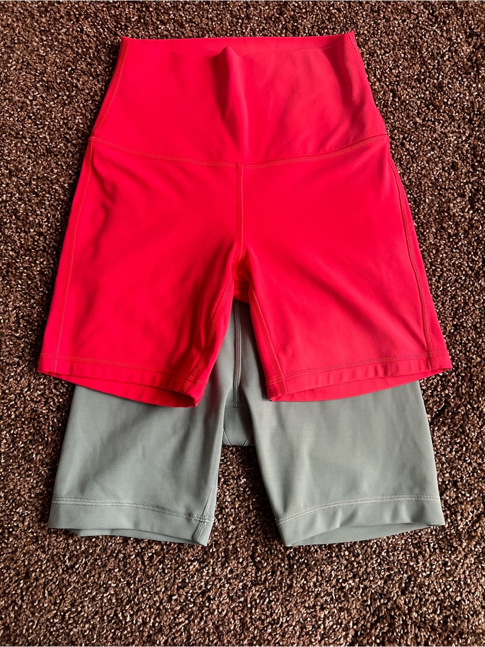 lululemon athletica Two-Layer High-Rise Bike Shorts — Bright Red & Sage
